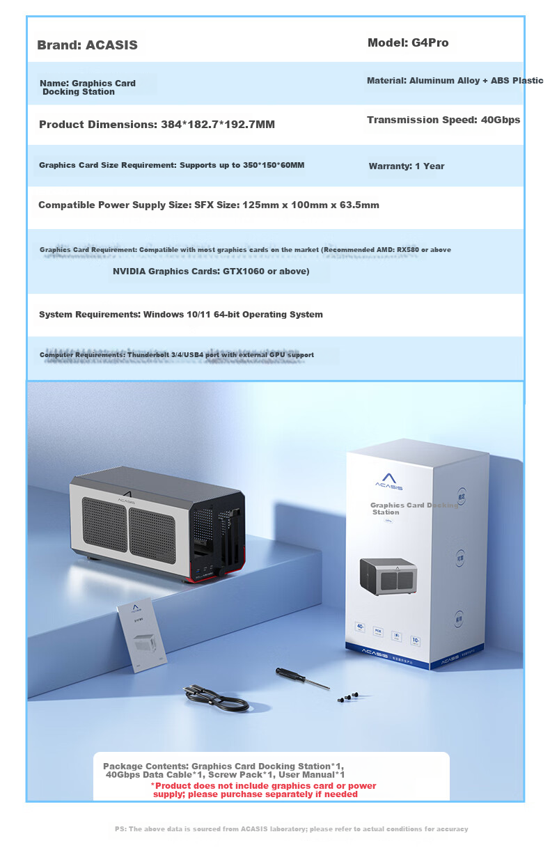 Acasis Business Alloy Chassis Graphics Card Expansion Dock, Laptop Mini PC Thunderbolt USB4 External Expansion Dock, External Independent Graphics Card Dock G4Max 11