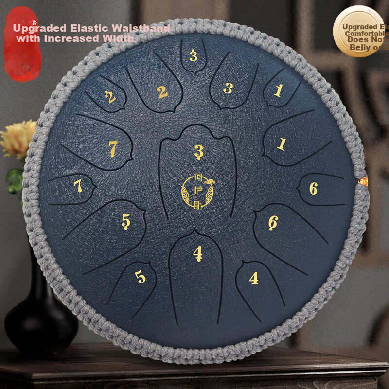Asas Ethereal Tongue Drum 15 Notes 14 Inch Adult Beginner Upgraded Carbon Steel Handpan Lotus - Dark Blue