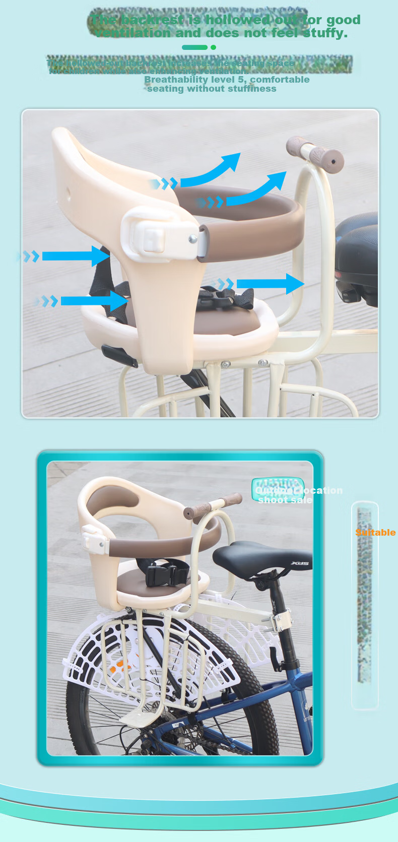 Osage E28 Black Bicycle Rear Child Seat Commuter Bike Rear Baby Seat Full Enclosure Guardrail for Kids Transportation 7