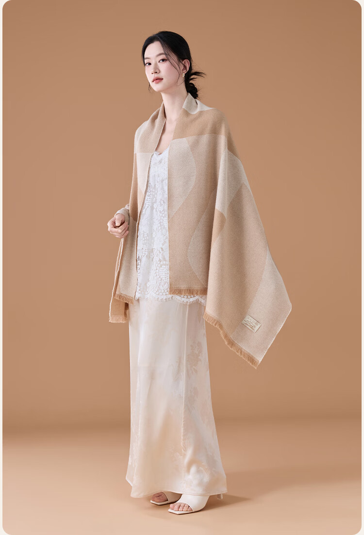 JIUMU Wool Four-Season Large Shawl, Women's Elegant Outer Wear, Summer Air-Conditioned Room Warm Scarf, Gift Box Set 9