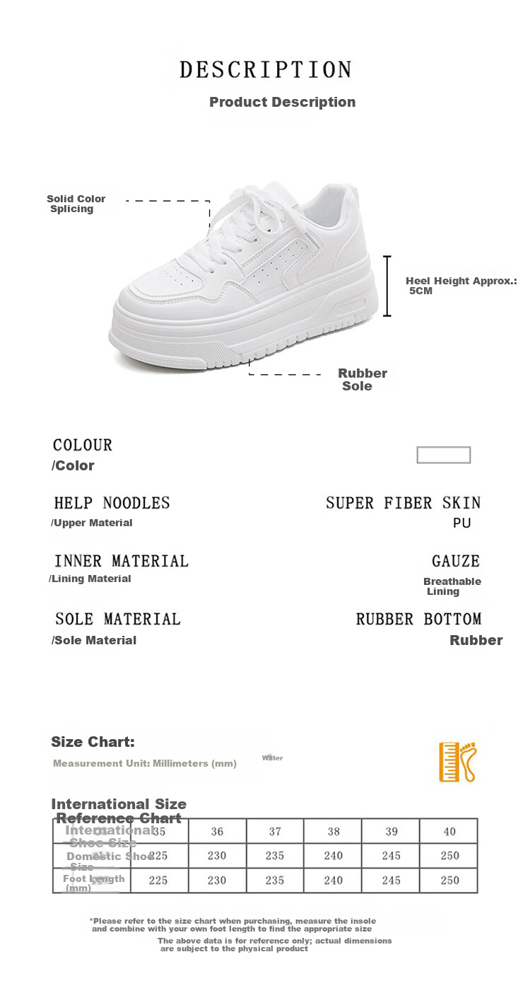 RENBEN 6CM Height Increasing White Sneakers Thick Sole Platform Shoes 2026 Trendy Versatile Student High-Value Chunky Casual Sports Shoes 2