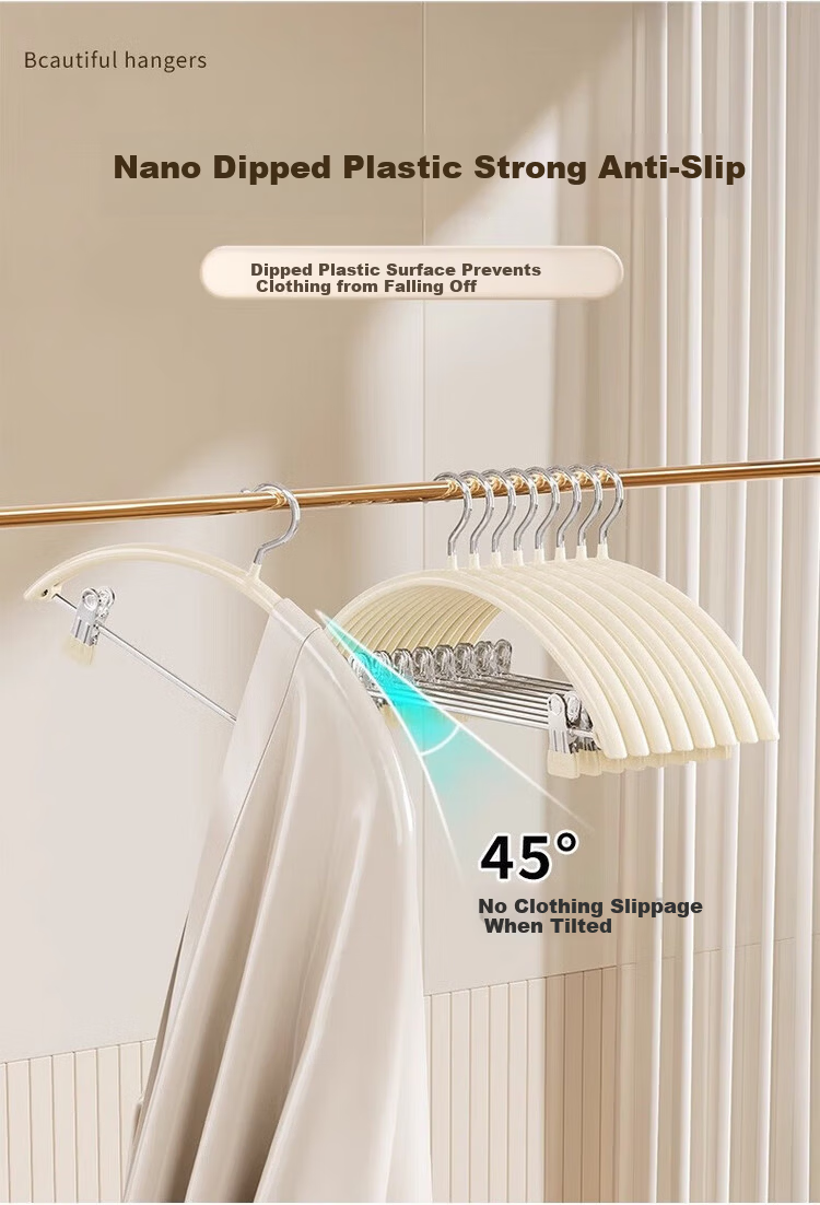 Fajeno 2-in-1 Hanger with Pants Clips, Multi-functional Non-slip No-mark Clothes Hanger for Home, Milk White, 5 Pieces 3