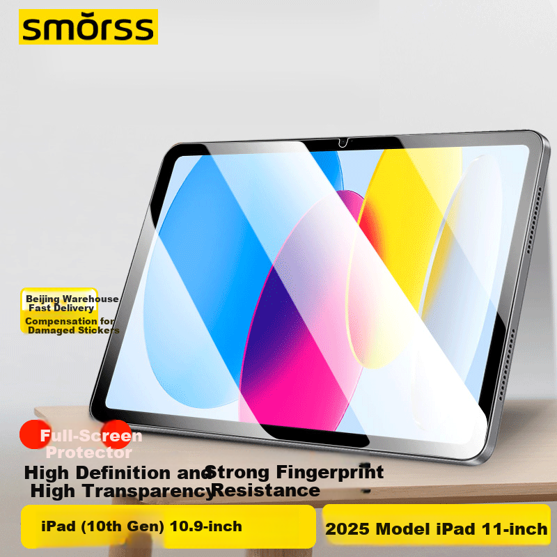 Smorss Screen Protector for Apple iPad 10th Gen 10.9-inch and 11-inch Tablets, Full-Screen Fingerprint-Resistant Tempered Glass Film, High-Definition, Anti-Fingerprint