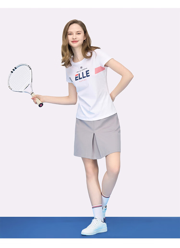 ELLE ACTIVE Women's Cotton T-Shirt Short Sleeve Simple Fashion Letter Print Casual Sports Round Neck Top Summer White S 6