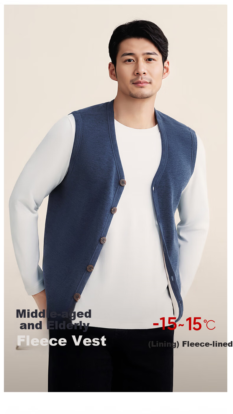 Bejirog Men's Thermal Vest Middle-aged and Elderly Fleece Lined Thickened Sleeveless Lamb Wool Inner and Outer Wear Waistcoat 1