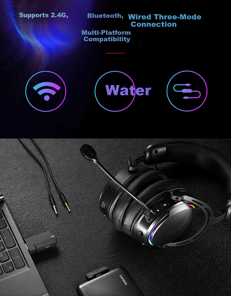 Lenovo Legion Y370 Wireless Bluetooth Gaming Headset 2.4G Wired Wireless Bluetooth Tri-Mode Over-Ear Gaming Headphones for PC LOL Black Myth PUBG Delta 2