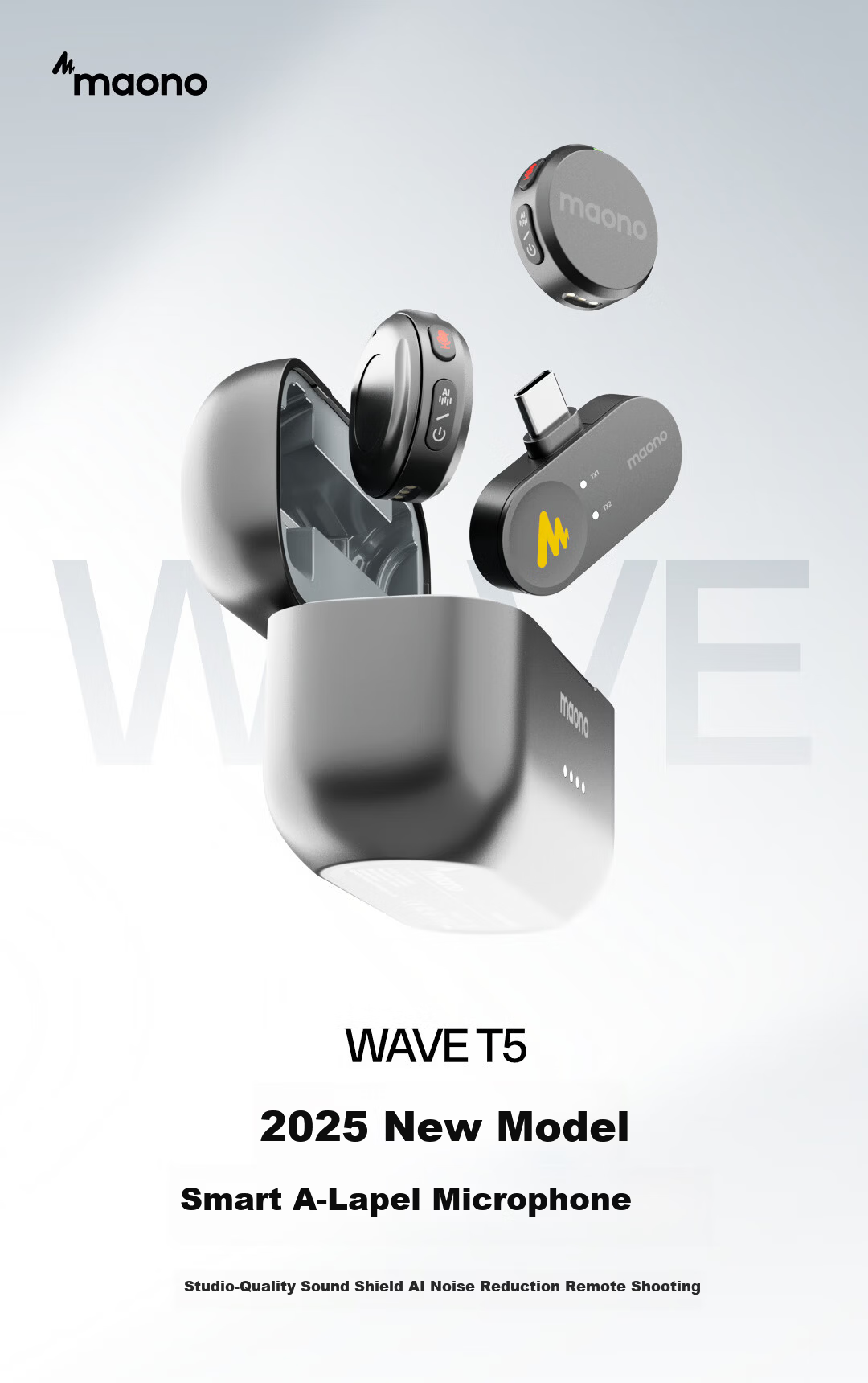 Maono T5 Wireless Lavalier Microphone, Live Streaming Mic One-To AI Noise Reduction, Mobile Phone Audio Pickup, Short Video Recording Camera Microphone, Shanke Lightning Versio 2