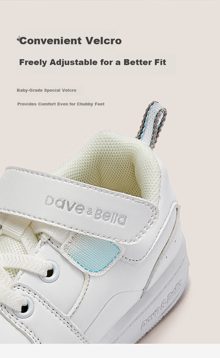 DAVE & BELLA Girls' Sneakers, Children's Baby White Shoes, Soft-Soled Shoes, Spring Boys' Kindergarten Children's Shoes, Functional 6