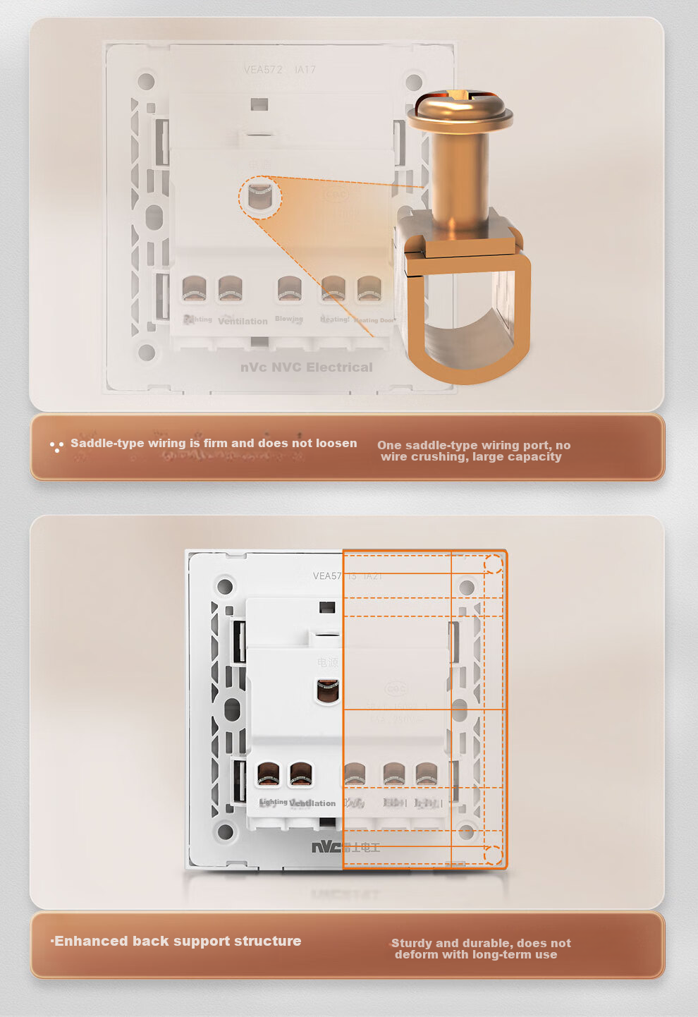 NVCleishidiangong Switch Socket, 86-Type Universal Bathroom Multi-Function Switch Panel, Four-Gang Bathroom Heater Switch, Gold Color 11