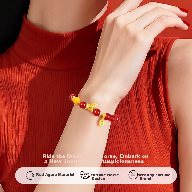 Chow Tai Fook Natural Red Agate Bracelet for Women Wealth Bracelet Zodiac Year Birthday Gift for Girlfriend