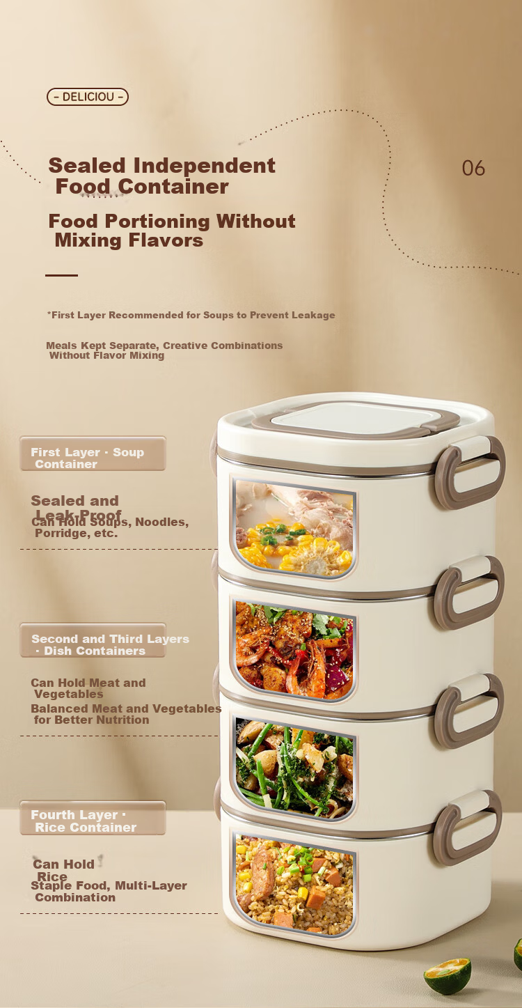 PAKCHOICE Insulated Lunch Box, 316 Stainless Steel, Suitable for Office Workers, Microwave Safe, Multi-Layer Bento Box, Portable Thermos for Students to Take Meals 10