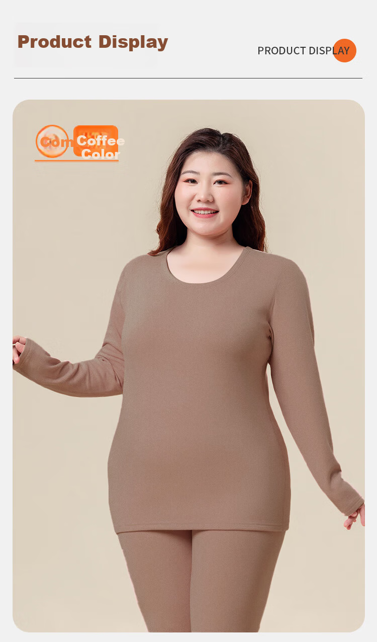 LangSha Plus Size Thermal Underwear Women Wool Silk 10A Antibacterial Mite-Resistant Large Size Autumn Top and Bottom Set for Plus-Size Women 13