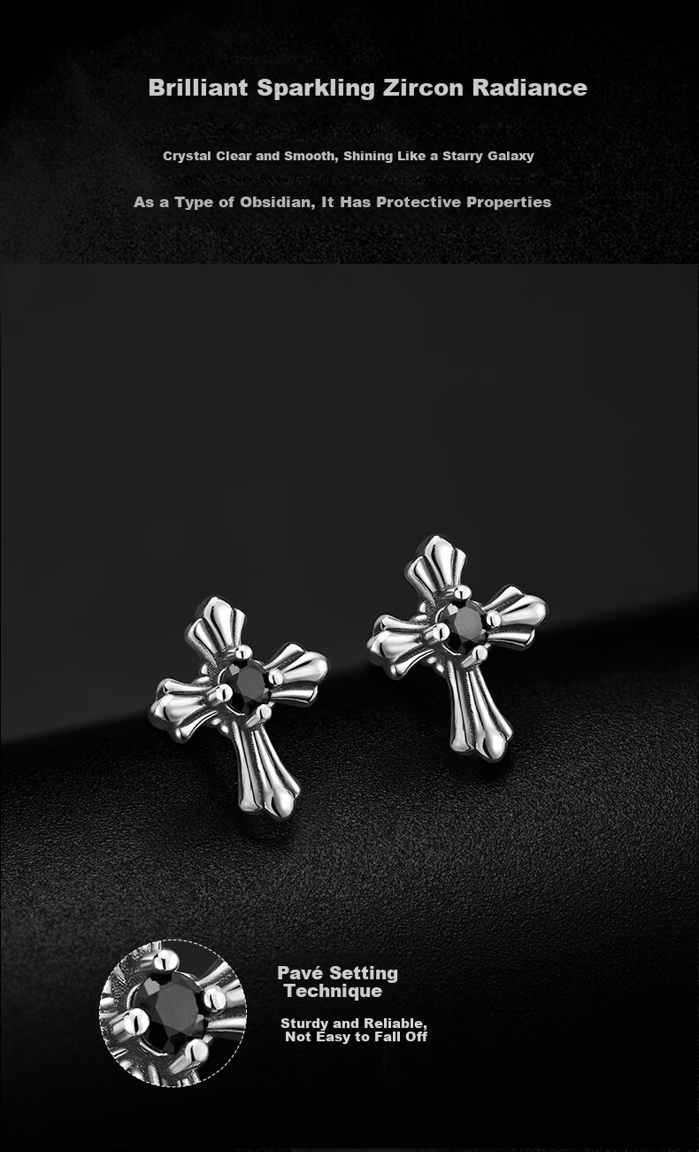 Zhenshang Silver China Gold Authorized Pure Silver Men's Stud Earrings Pendant Birthday Gift for Boyfriend Husband Punk Style S925 5