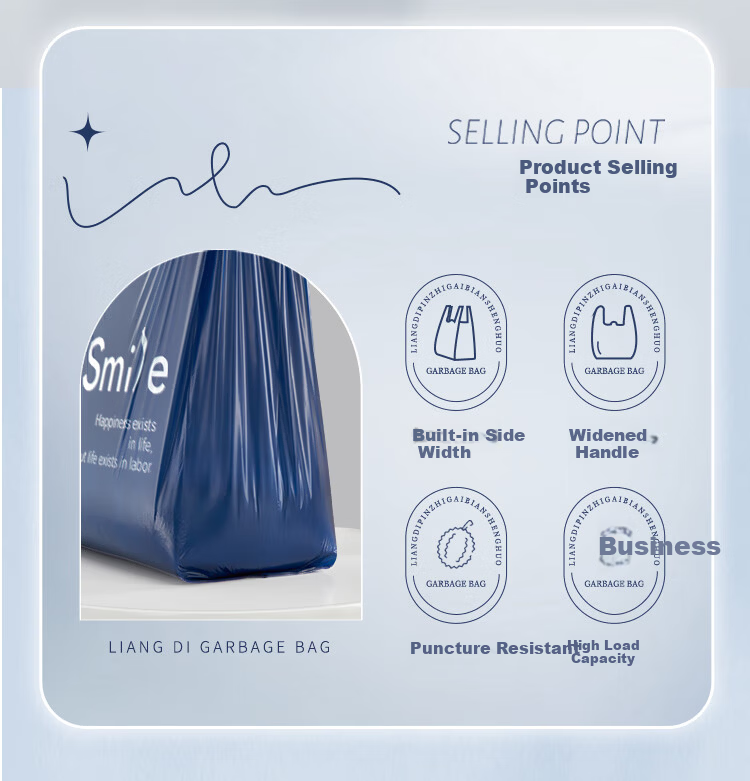 Liangdi Vest Garbage Bags Blue 55x65cm 50pcs Single-Side 1.25 Mil Thickened Plastic Handled Bags 2
