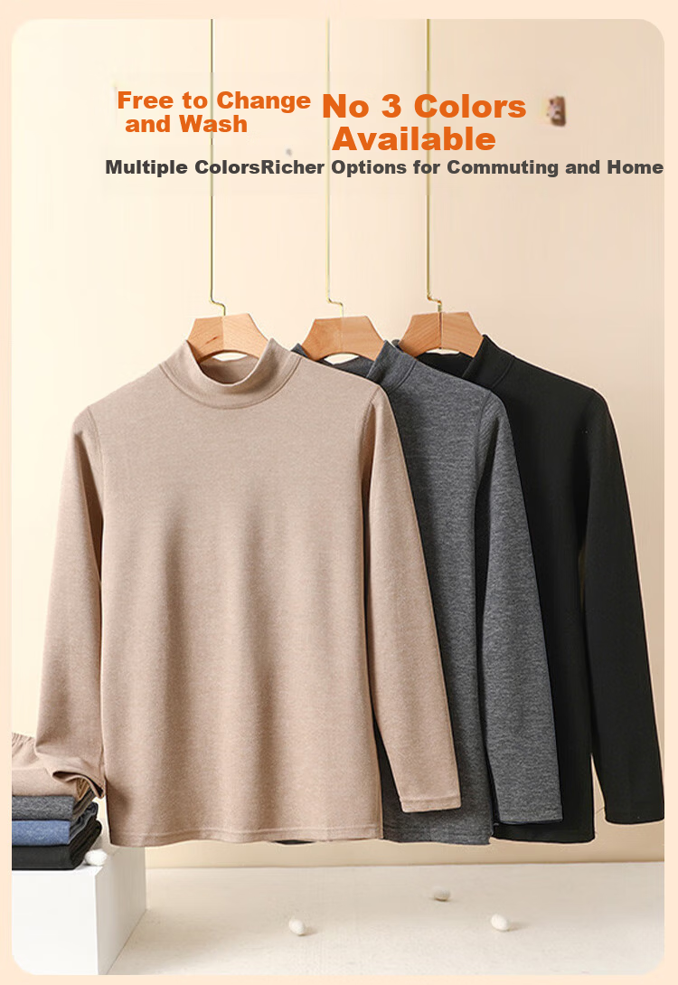 LangSha Plus Size Men's Wool and Silk Autumn Thermal Underwear 10A Antibacterial Warm Base Layer Extra Large Mid-Neck Shirt 7
