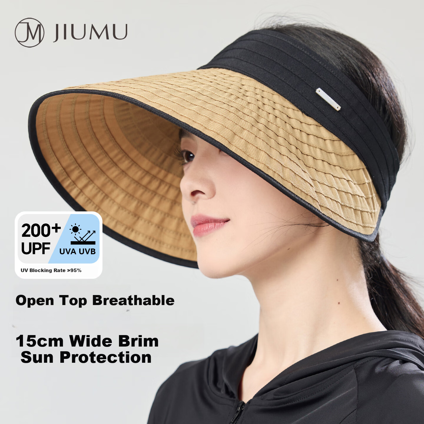 JIUMU Women's Sun Protection Hat, Sunshade Hat, Open-Top Cooling Hat, Summer Outdoor Face-Covering UV Protection Cap
