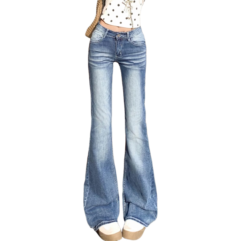 Jeanswest Women's American Vintage Low-Rise Slim Fit Slight Flare Stretch Skinny Jeans Dodge Blue L