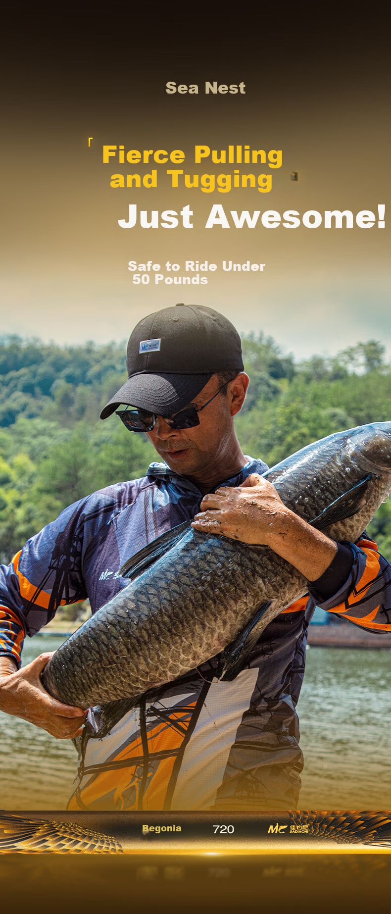 JIADIAONI Begonia Carbon Fiber Fishing Rod for Wild Fishing, Super Light and Super Hard Black Pit Big Fish Rod 5.4m 8