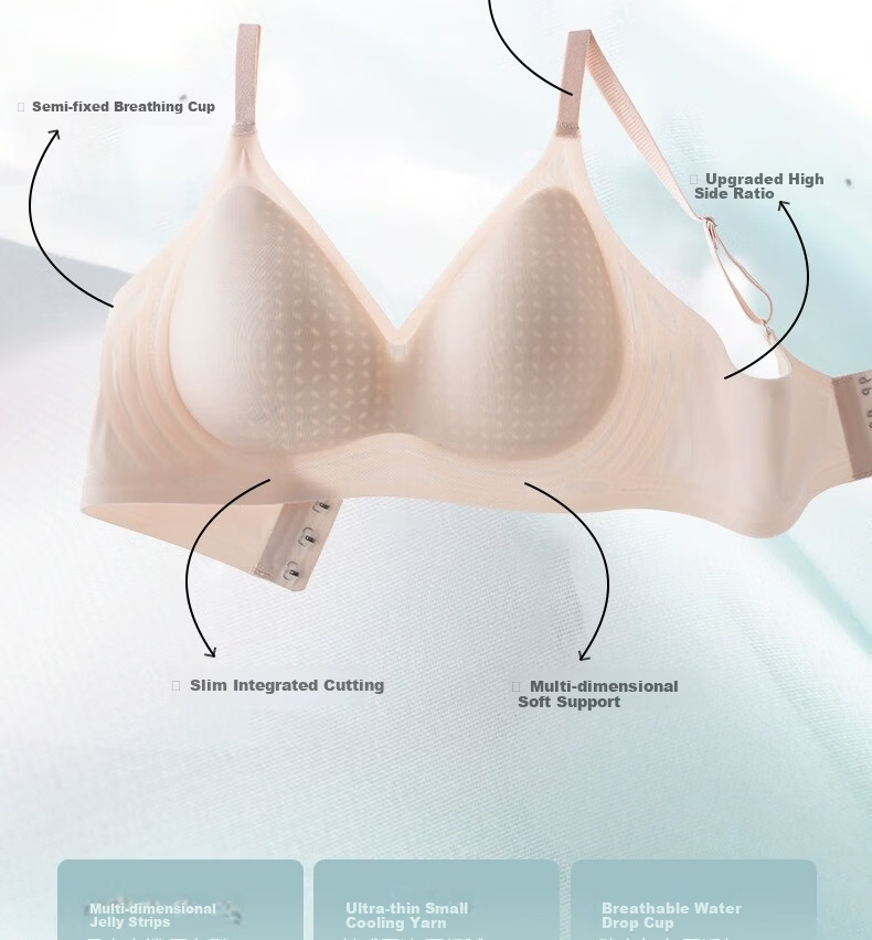 Bingxue Kapok Women's Summer Thin Cool Ice Silk Bra Seamless Back Support Anti-Sagging Small Chest Push-Up Bra 3