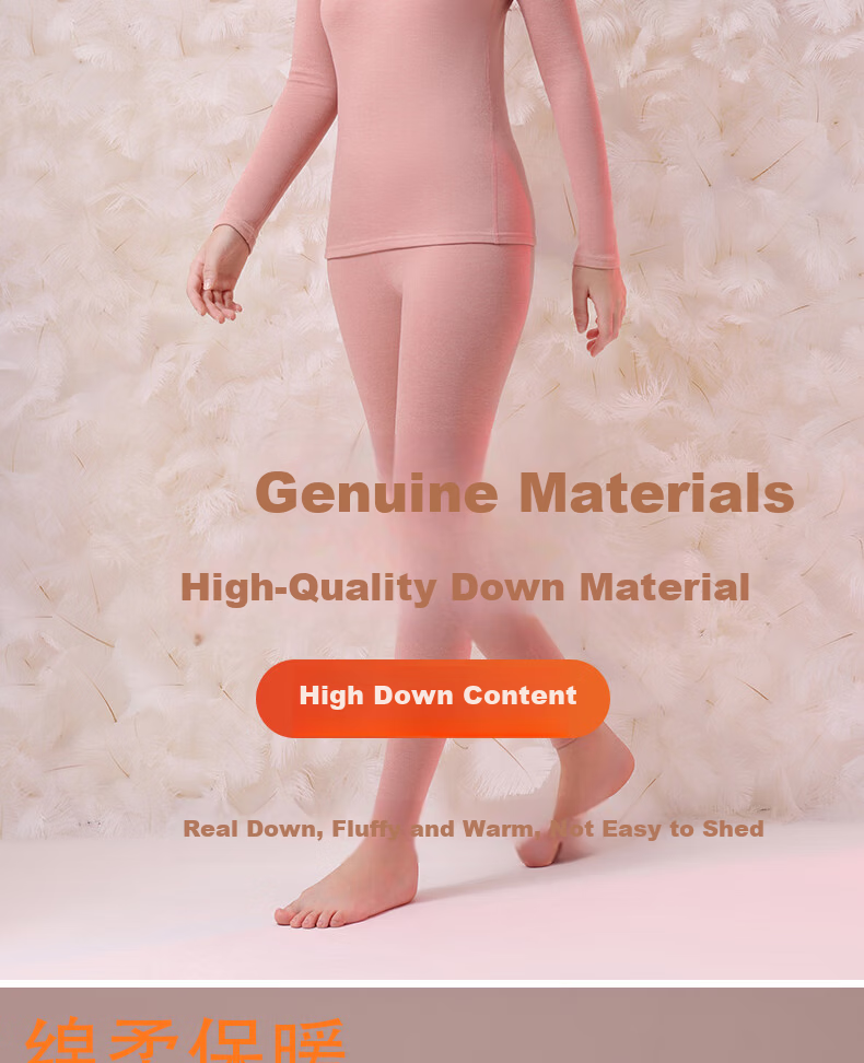 Yaya Women's Thermal Underwear Set 300g Goose Down Tencel Fleece Thickened German Velvet Heat Retaining Seamless Base Layer Autumn Top and Bottom 5