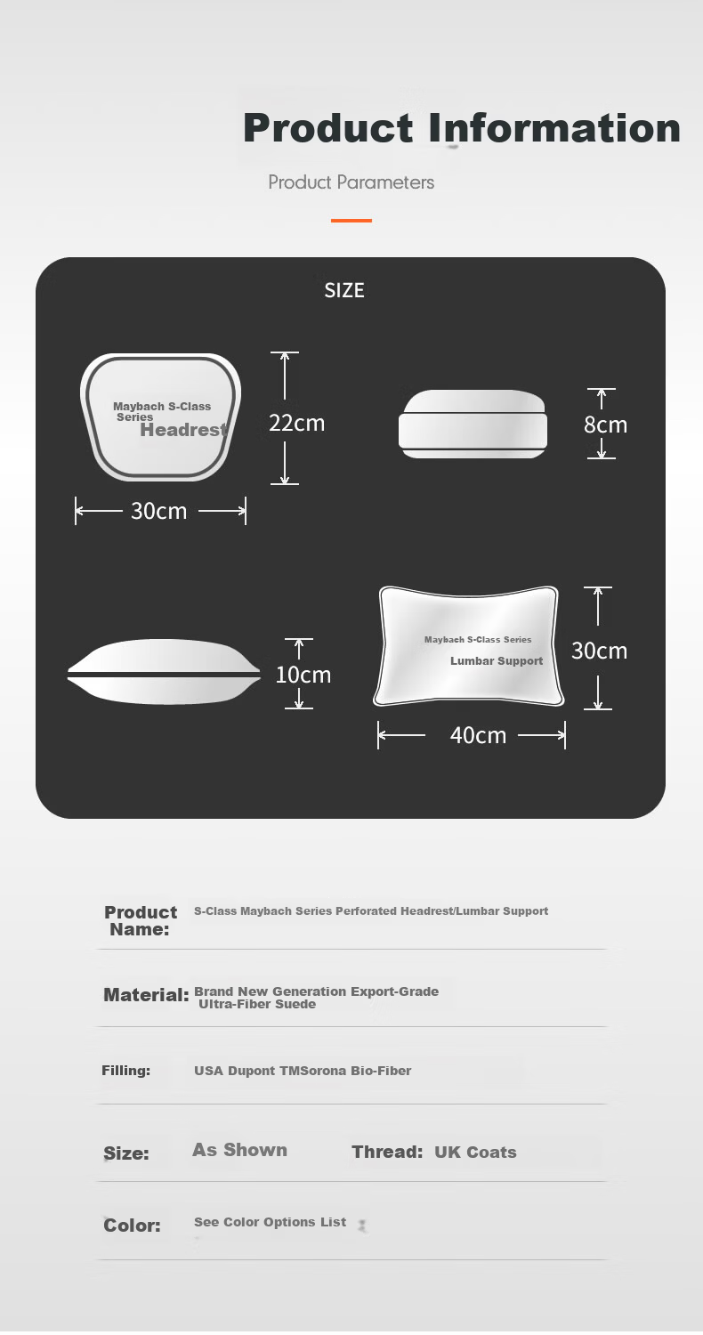 BIMLL Car Headrest for Mercedes-Benz S-Class Perforated Maybach Seat Pillow Neck Support Lumbar Cushion Universal Car Use 11