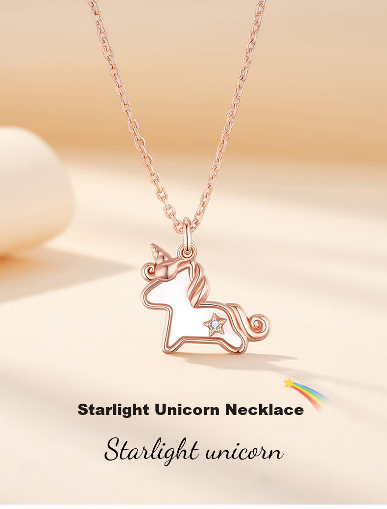 Grace Girl Unicorn Diamond Necklace Women Light Luxury Cute Dreamy Clavicle Chain Practical Anniversary Gift for Girlfriend Birthday 1