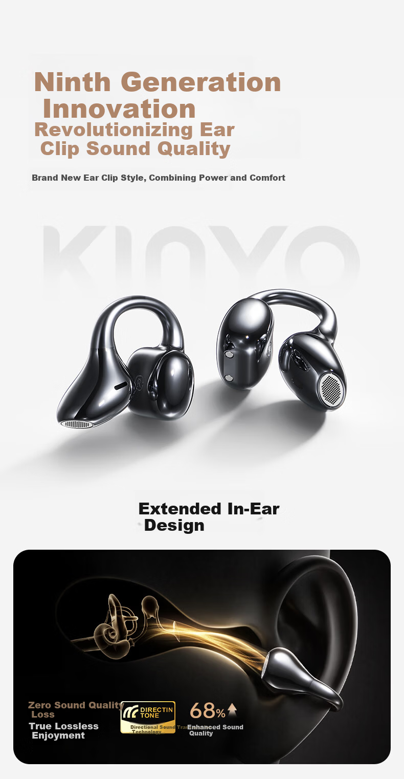 KINYO [Leader Industry | A9 Ai Lingdong Huan] Bluetooth Headphones, Clip-On Bone Conduction Concept, Wireless, Open-Run Sports, Calling, Noise Reduction, Long Battery Life, Real-Time Translation, Recording 2