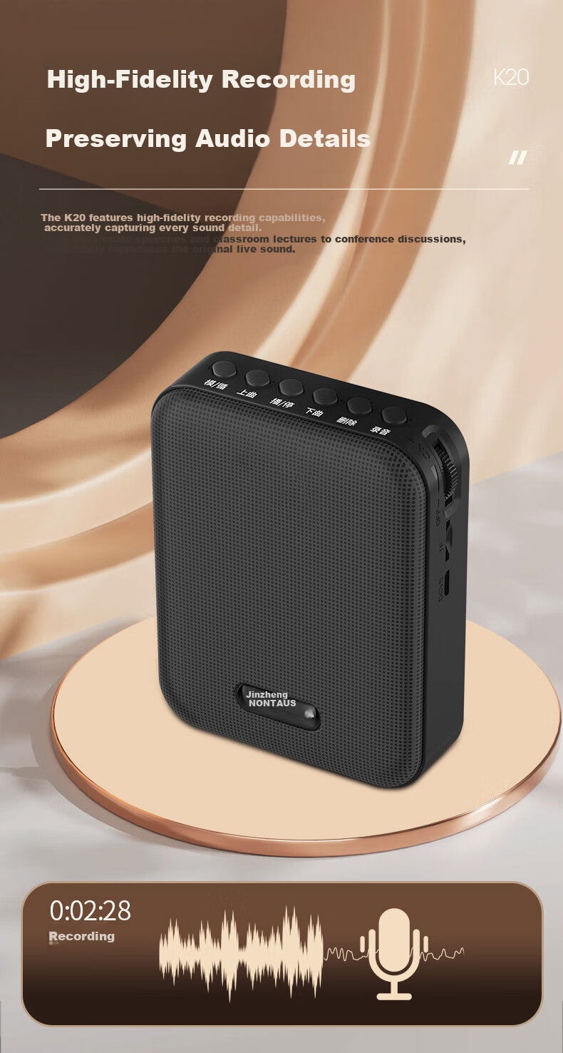 Jinzheng K10 Mini Bee Amplifier Teacher Teaching Dedicated Anti-Howling Wireless Lapel Microphone High Power Tour Guide Outdoor Portable Speaker Bluetooth Speaker Black 6