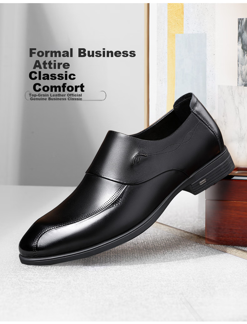 LAORENTOU Men's Leather Shoes, Casual Shoes for Spring And Autumn, Top-Grain Cowhide Business Formal Shoes, Slip-On British Style Men's Shoes, LA12276, Black, Size 44 2
