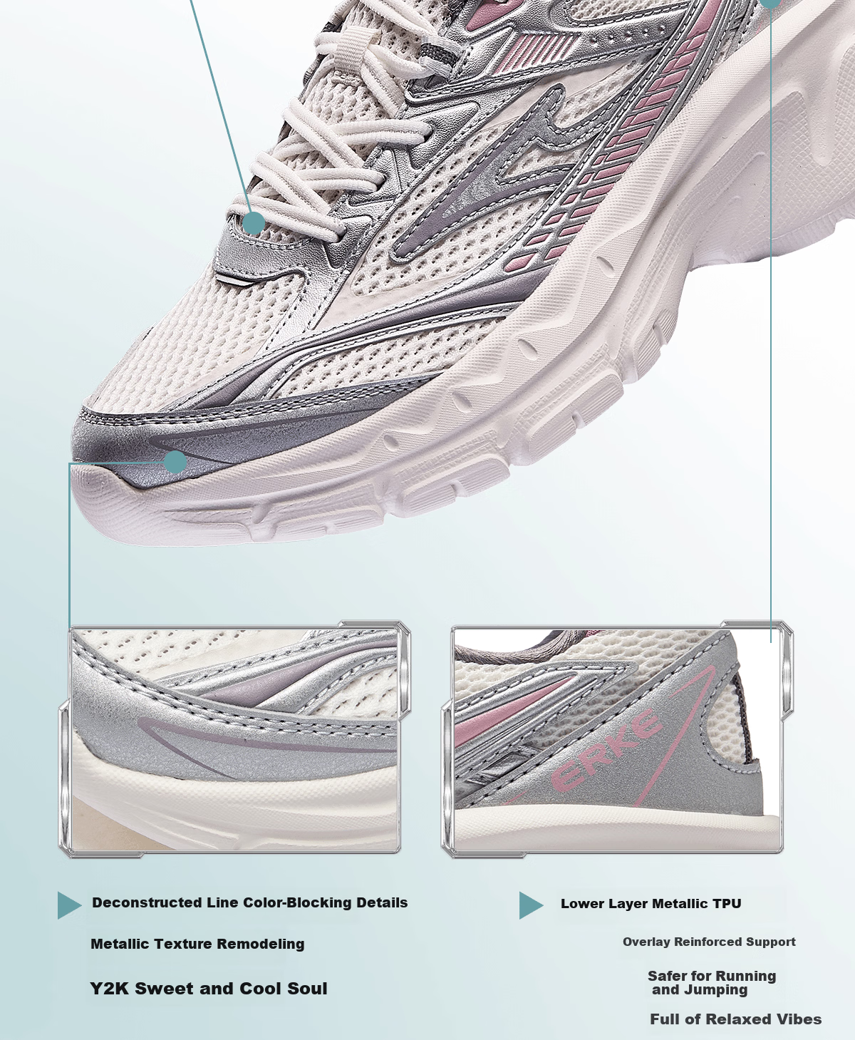 ERKE Women's Casual Shoes 26 New Breathable Patchwork Colorblock Retro Outdoor Sports Shoes | Yidong 2