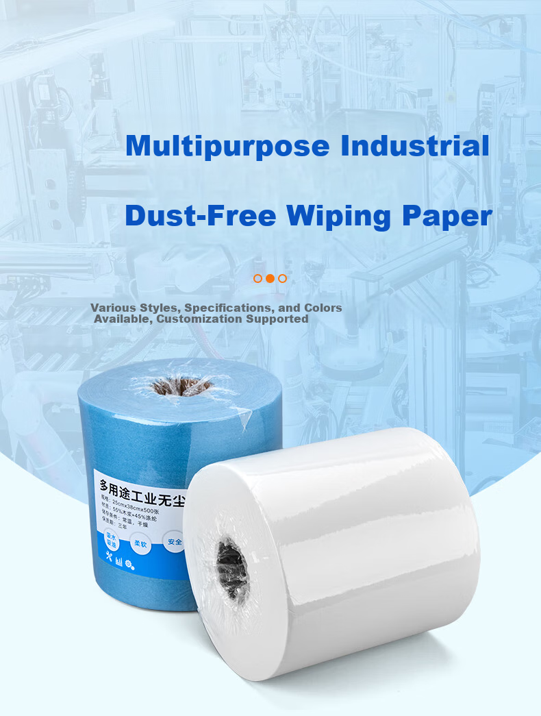 Buran Dust-Free Industrial Wiping Paper Oil Absorption Lab Wipes 25x38cm 500 Sheets/Roll Blue 3
