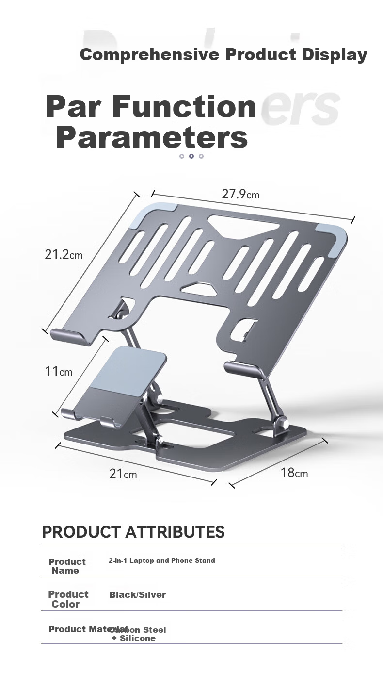 Zitai 2-in-1 Laptop and Phone Stand – Adjustable Cooling Foldable Holder for Laptop, Tablet, and Mobile Phone 9