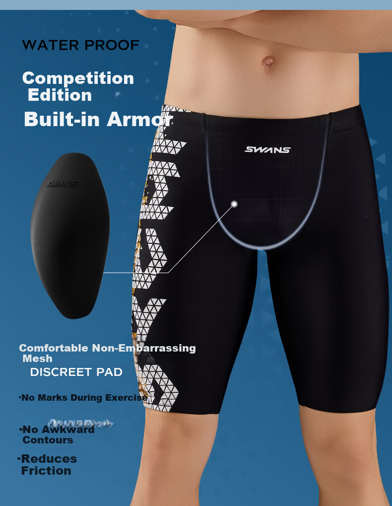 SWANS Men's Five-Point Swim Trunks Quick-Dry Chlorine-Resistant UV Protection Professional Training Swimwear Black XL 9