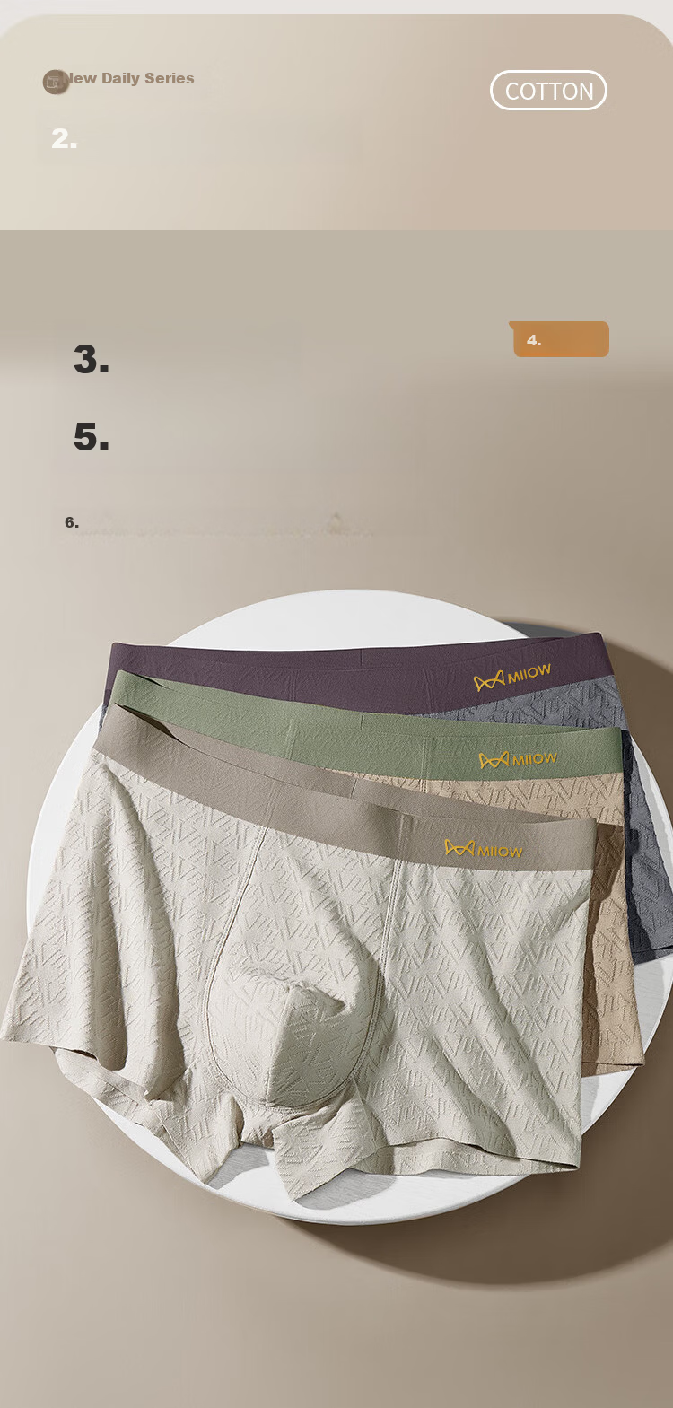 MiiOW [Class A Original Cotton 10A Antibacterial] 4-Pack Men's Pure Cotton Jacquard High-End Gift Box Boxer Briefs for Men Gift 5
