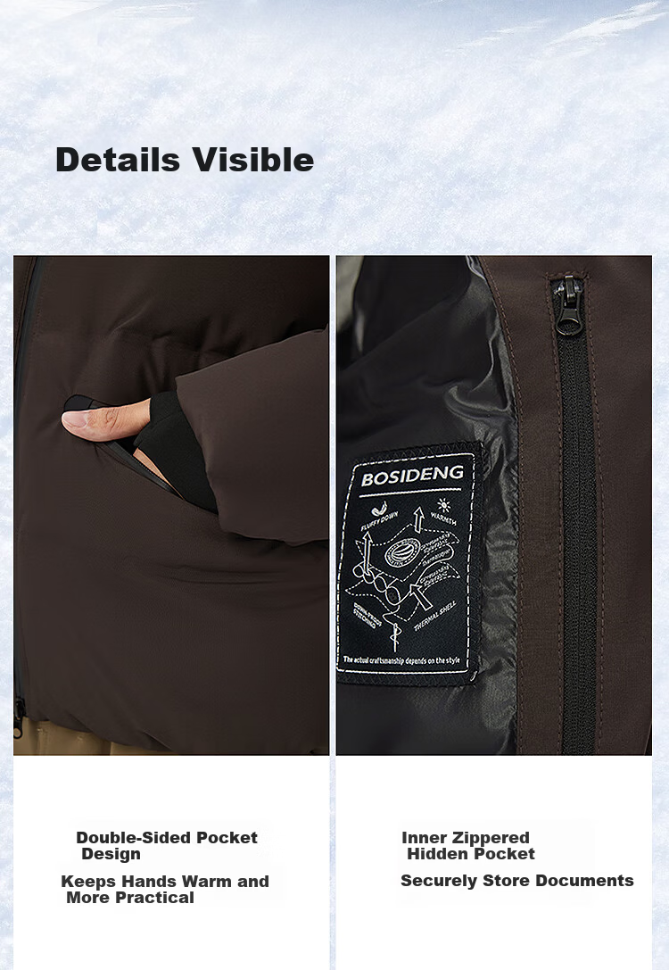 BOSIDENG Off-Season Down Jacket Ice and Snow Sports Series Short Hooded 90% Down Thickened Student Puffer Coat 11