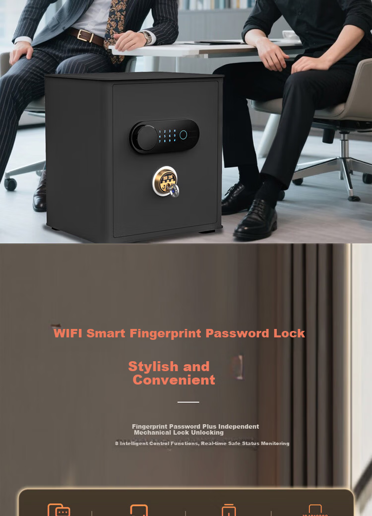 Jincheng Home WiFi Smart Safe 40CM Mechanical Fingerprint Password Financial Office Commercial Security Box Anti-Theft Fixed Hidden Wardrobe Wall Safe 10