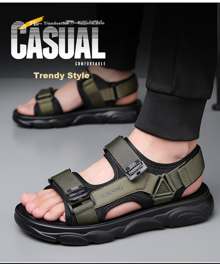 Aokang Men's Beach Sports Sandals Casual Velcro Sandals Black Size 42 4