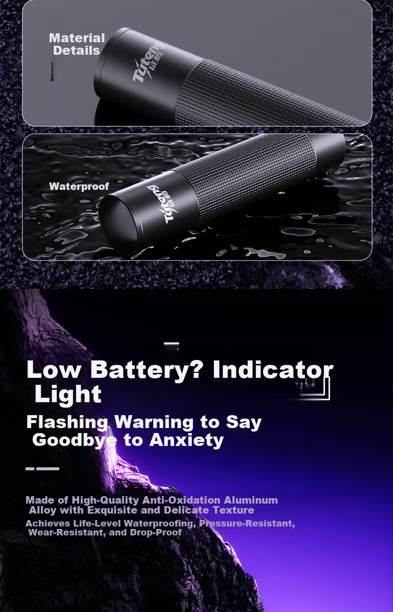 Tuteng Wood's Lamp 365nm UV Light Cat Ringworm Detection Anti-Counterfeit Money Jade Identification Fluorescent Agent Fruit and Vegetable Inspection Flashlight 13