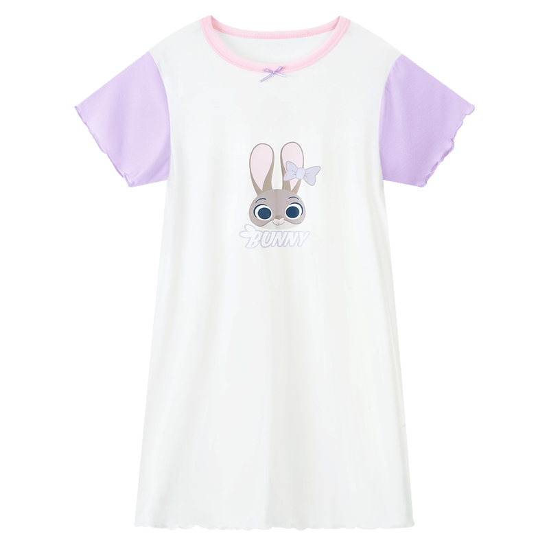 Disney Kids Modal Summer Thin Short Sleeve Nightdress Rabbit Officer Girl Homewear Purple Size 110