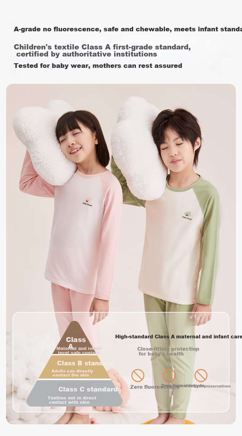 YUZHAOLIN Kids Thermal Underwear Set Boys Girls Class A Cotton Autumn Top and Bottom Moisture-Wicking Homewear Deep Space Gray Size 150 7