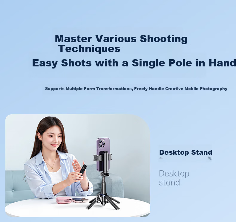 Samtogo Zoom Mini Selfie Stick Phone Holder Floor Tripod Compact Portable Travel Gadget 360° Rotating Stabilized Gimbal Follow Shooting Multifunctional All-in-One 10
