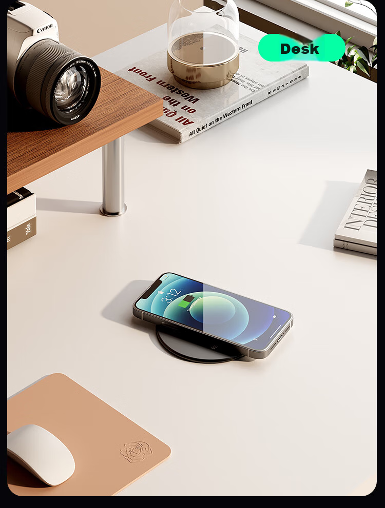 Comfort Office Desktop Embedded Wireless Charger Built-in Hidden Magnetic Wireless Charging Compatible with Apple Huawei Phones 15W Fast Wireless Charging 9