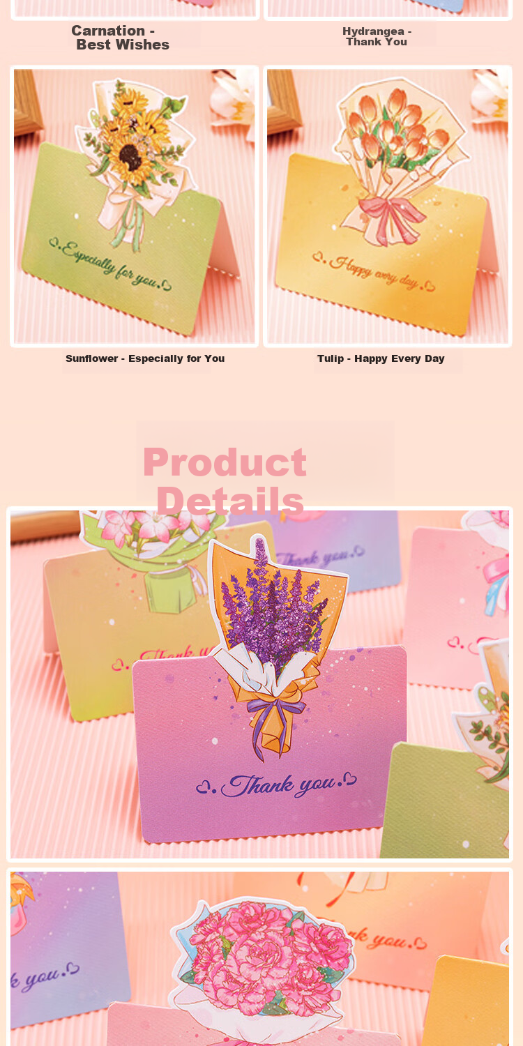 Jufu Women's Day Gift Birthday Cards 30pcs 3D Bouquet Greeting Cards Mother's Day Valentine's Day Birthday Postcards Decorative Blessing Cards 2