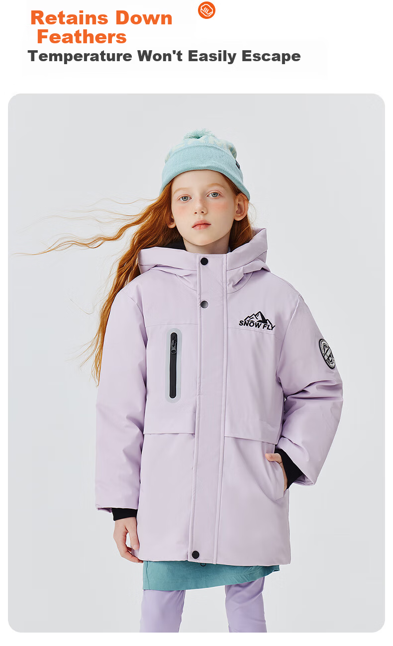 SNOWFLYING Kids Down Jacket Winter Thickened Warm Mid-Length Black 170 for Boys and Girls 6