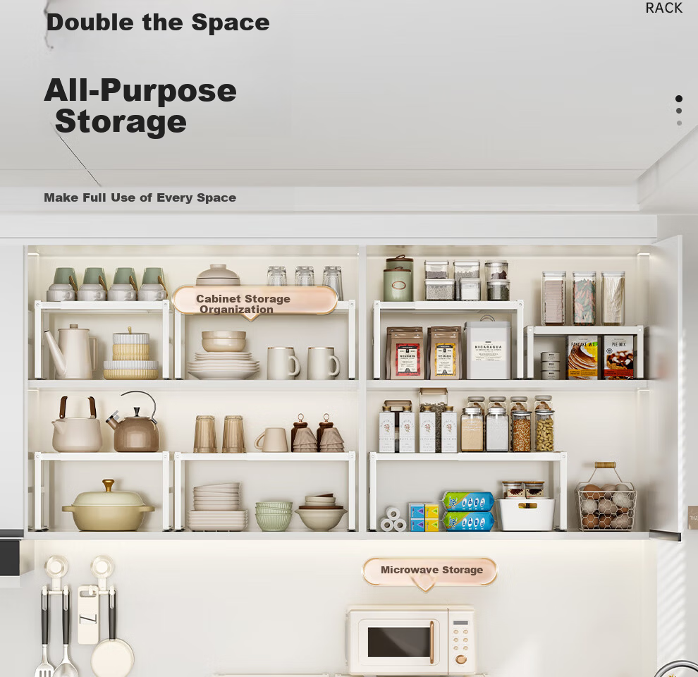 Jiabaili Adjustable Kitchen Storage Rack Countertop Cabinet Shelf Layered Rack Spice Organizer Pot Rack Desktop Small Shelf 5