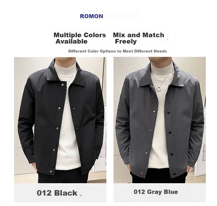 ROMON Men's Spring Casual Jacket Trendy Loose Fit Black XL 10