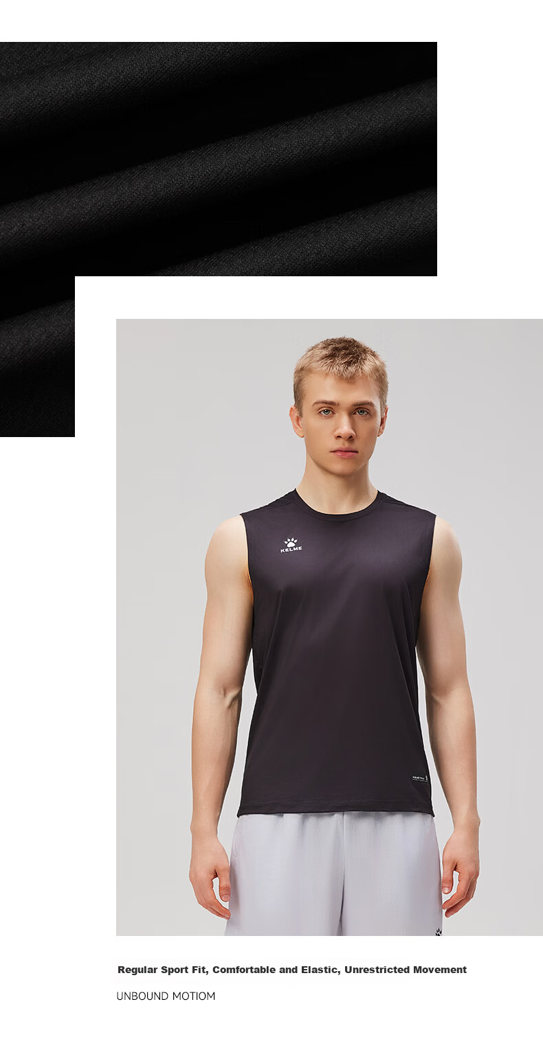 KELME Men's Sports Vest Summer New Basketball Training Running Fitness Sleeveless Quick-Dry T-Shirt Agate Black M 9