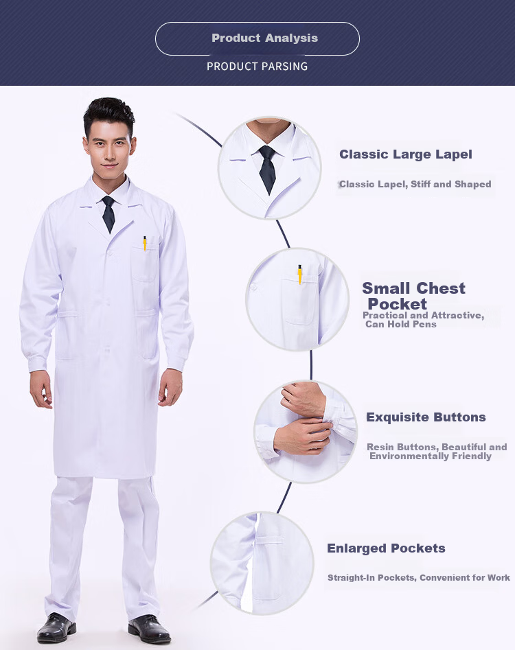 HIARMNODD Spring Autumn Long Sleeve White Lab Coat 1 Piece Dustproof Stain-resistant Protective Workshop Workwear LW-004-005 Men's White Western Collar Long Sleeve M 7