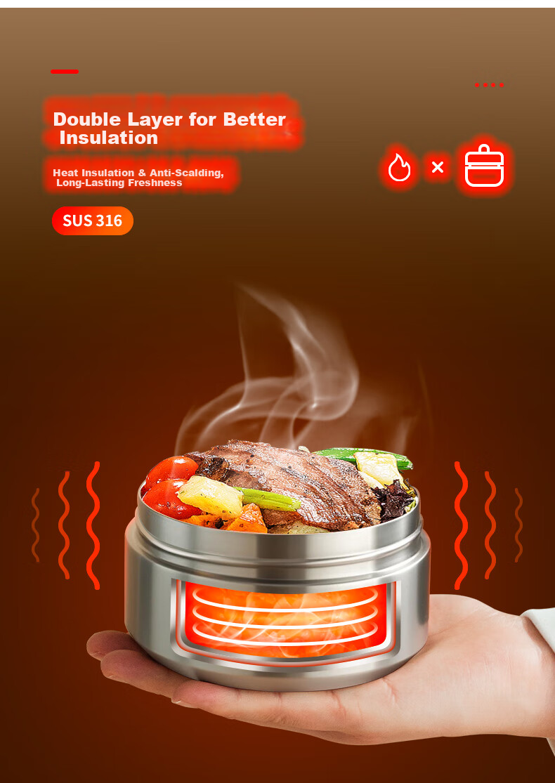 CAMUZ Insulated Lunch Box 316 Stainless Steel Microwaveable Thermal Container Large Capacity 4-Pack 4