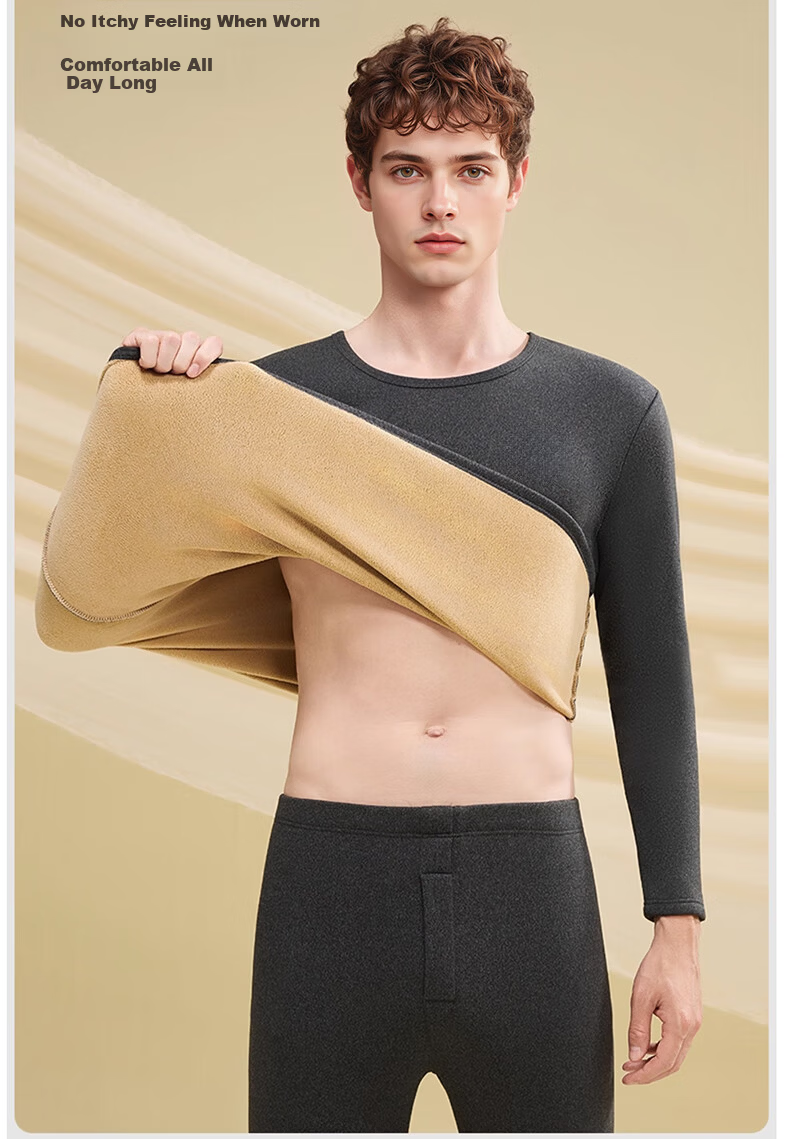 Men's Modal Lamb Fleece Thermal Underwear Set, Thickened and Fleece-Lined, Cold-Resistant Base Layer for Winter, Suitable for -40°C, Autumn Shirt and Pants 10